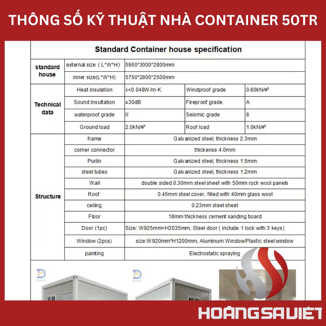 thông số kỹ thuật của nhà container xếp gập