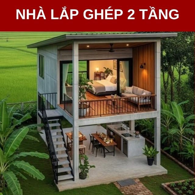 nhà lắp ghép 2 tầng trọn gói 200 triệu
