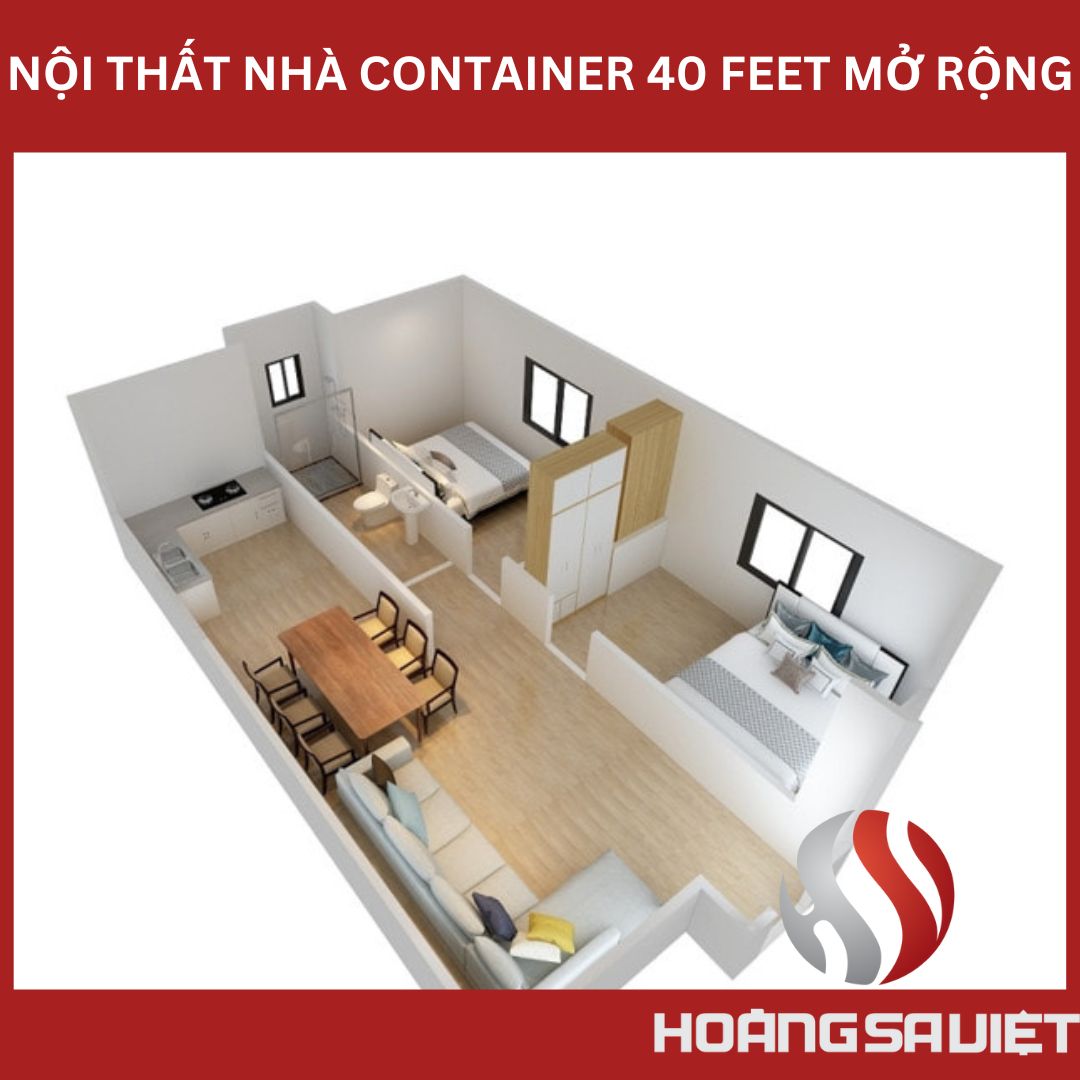 Nội thất nhà container 40 feet mở rộng